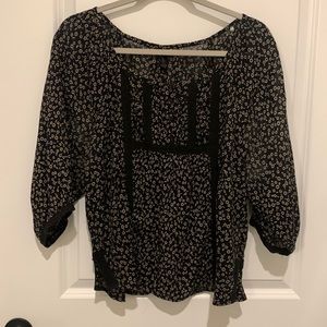 Black floral print blouse